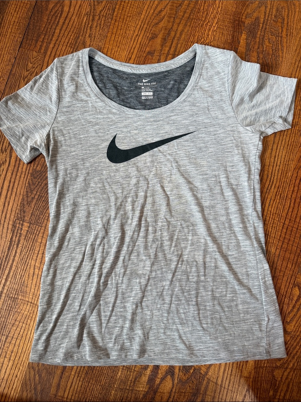 Nike Women's Light Gray Scoop Neck Tee with Black Swoosh
